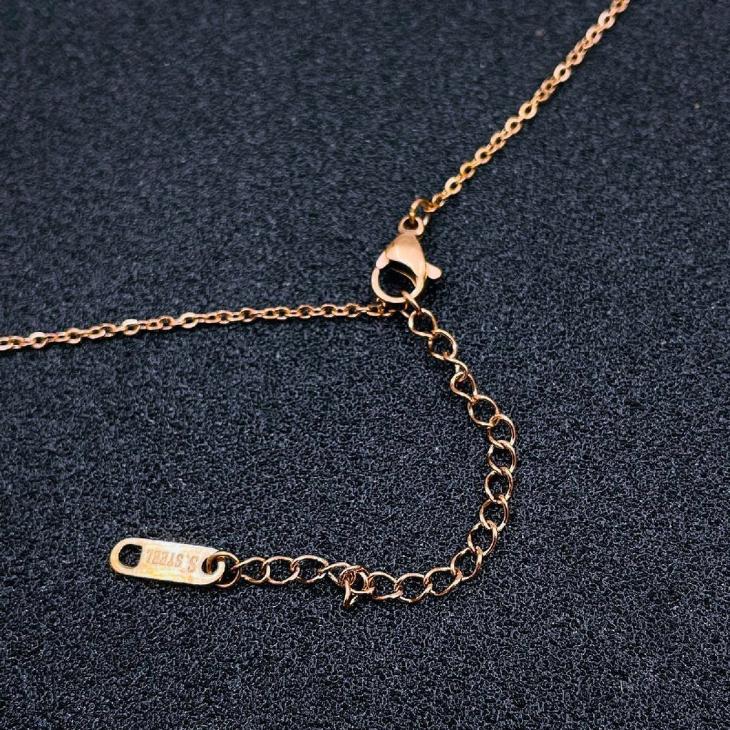 Clover Flower Black White Rose Gold Stainless Steel Necklace Pendant Chain Women