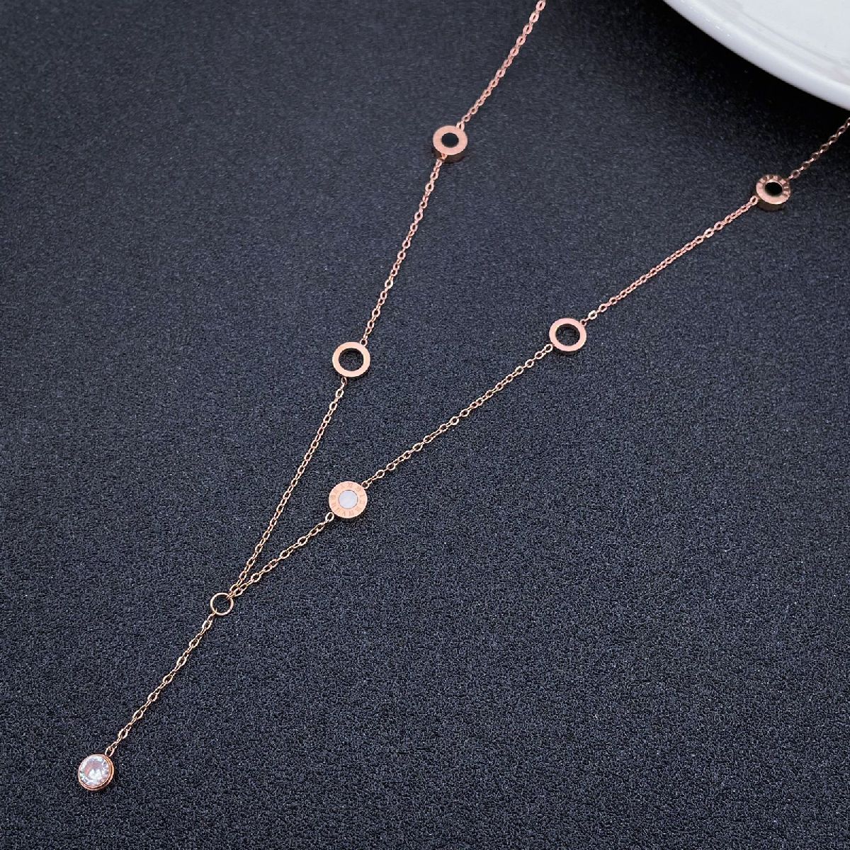 Romen Ring CZ Rose Gold Stainless Steel Necklace Pendant Chain Bulk