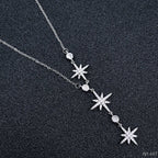 Stainless Steel Silver Cubic Zirconia Star Necklace Chain Women Bulk