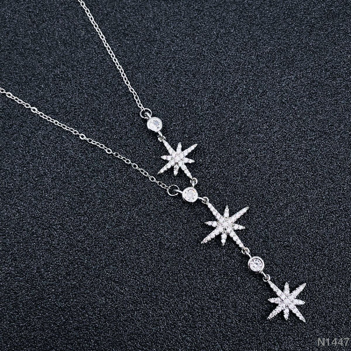 Stainless Steel Silver Cubic Zirconia Star Necklace Chain Women Bulk