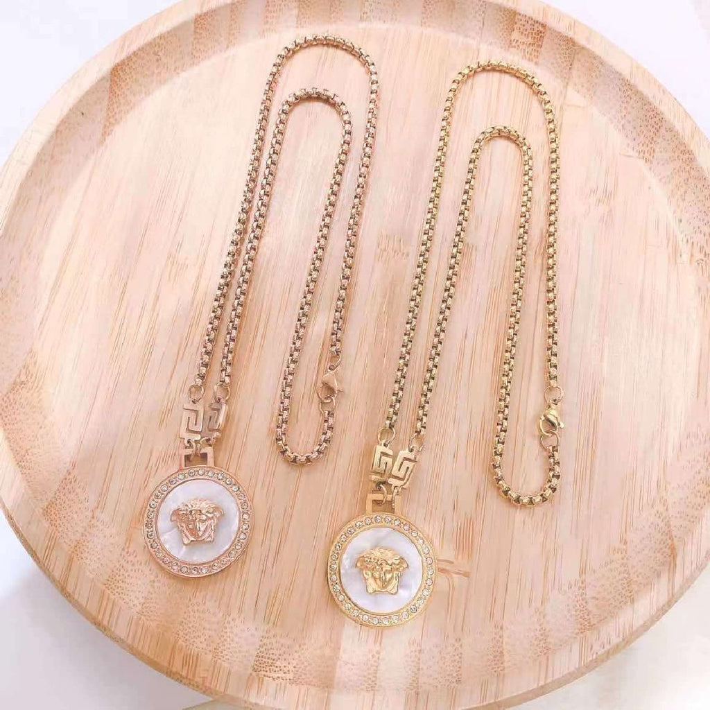 White Gold CZ Pendant Stainless Steel Necklace Chain Bulk