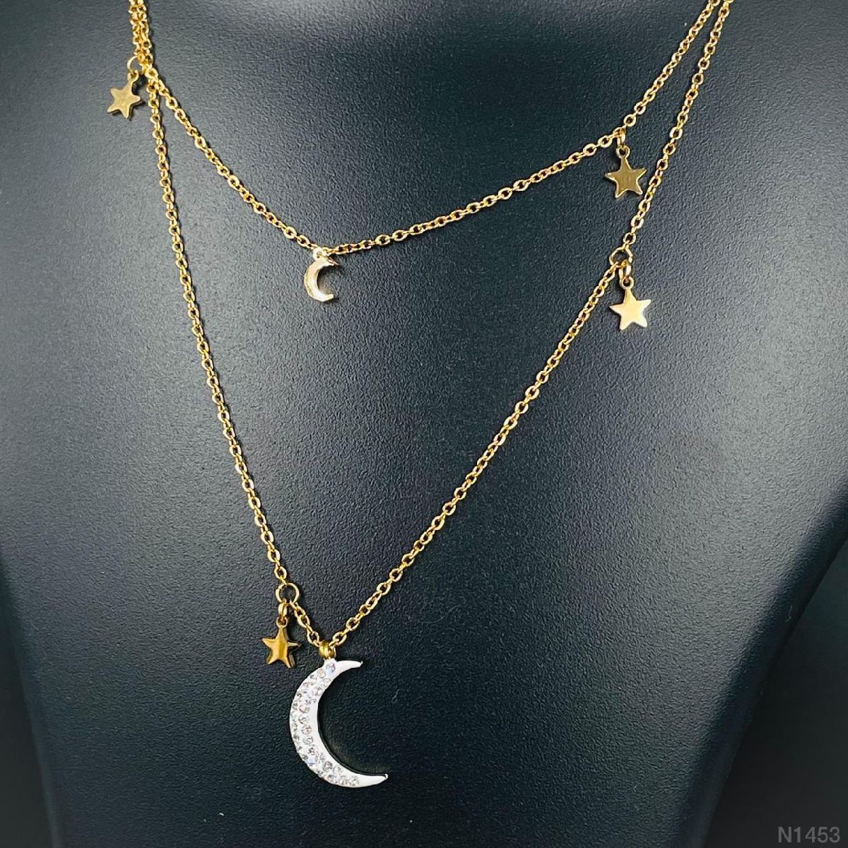 Crescent Copper Gold Cubic Zirconia Layered Necklace & Set Women Bulk