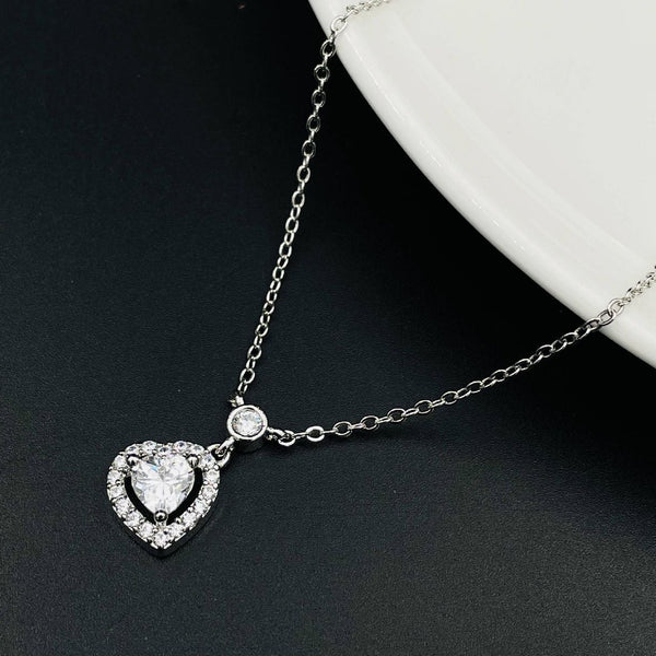 Heart Silver American Diamonds Slim Necklace Pendant Chain Women Bulk Main image