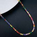 Rainbow Multi Color CZ Solitaire Tennis 18K Gold Necklace Chain Bulk
