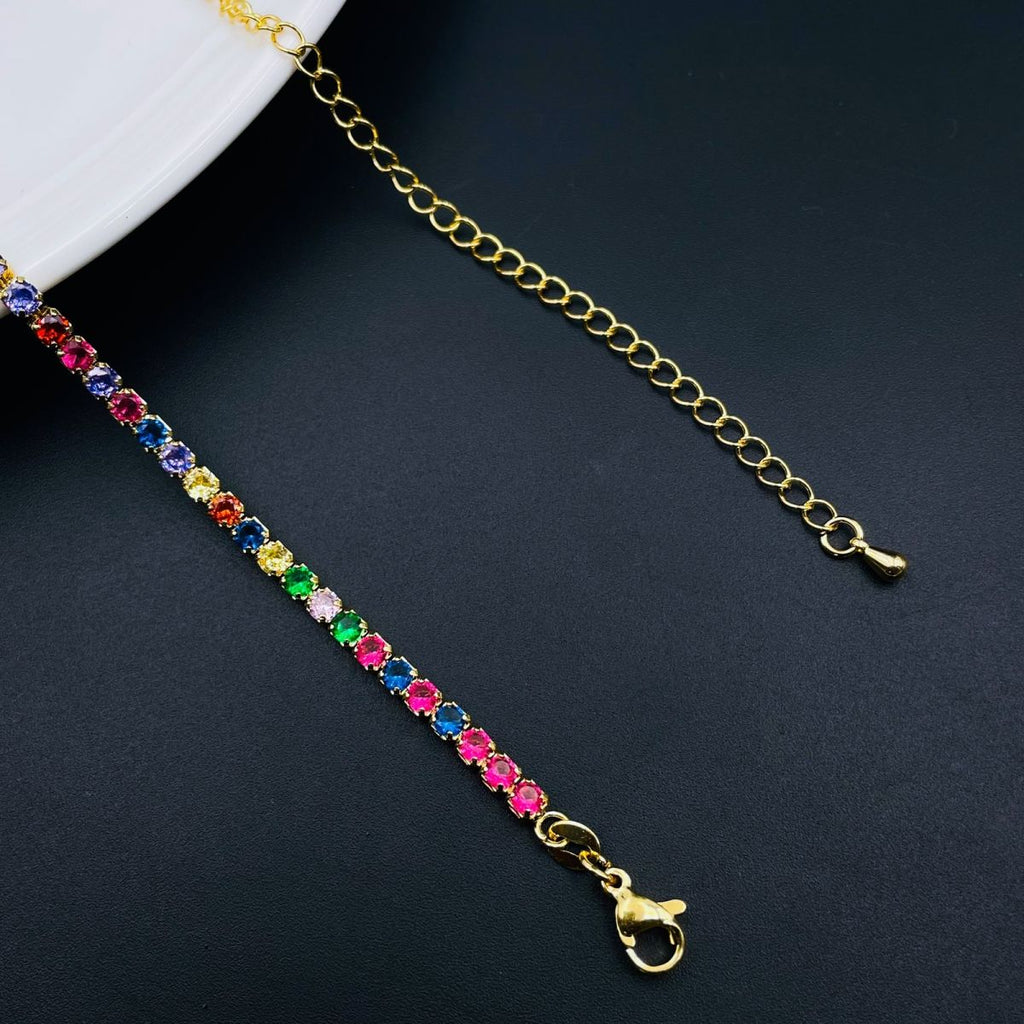 Rainbow Multi Color CZ Solitaire Tennis 18K Gold Necklace Chain Bulk