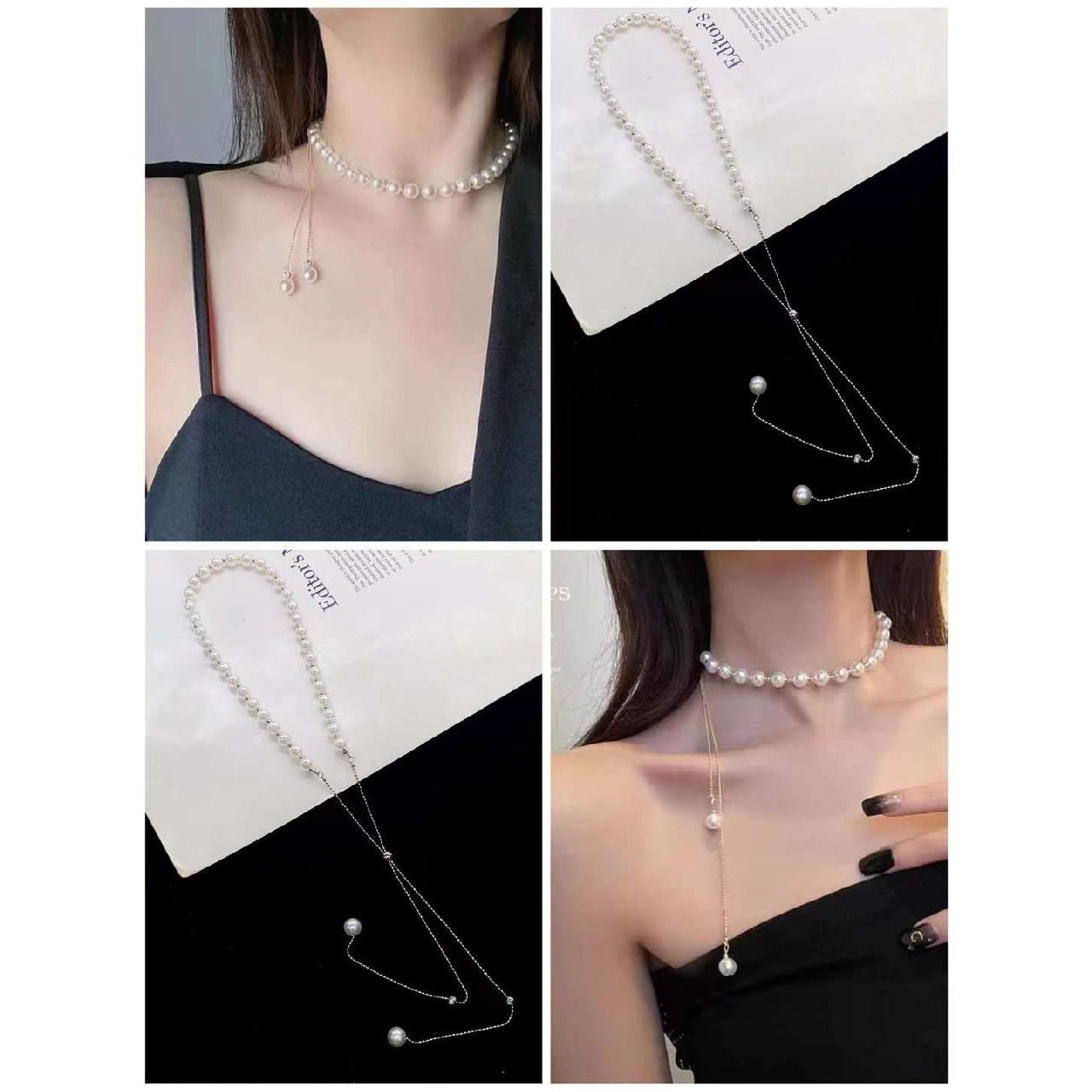 Stainless Steel Pearl Mala Necklace Chain For Women White Bulk