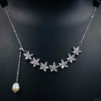 Stainless Steel Crystal Flower Necklace Chain For Women White Bulk