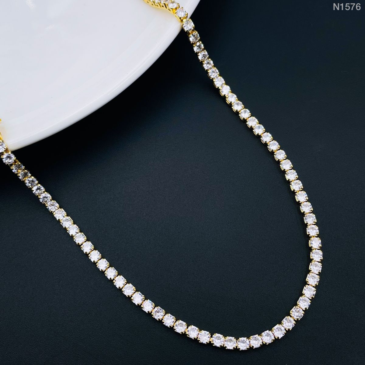 Cubic Zirconia Solitaire Tennis 18K Gold Necklace Chain for Women Main image