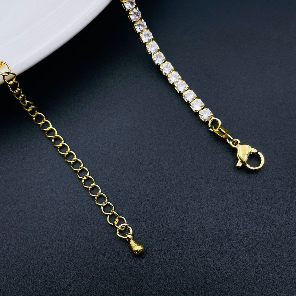 Cubic Zirconia Solitaire Tennis 18K Gold Necklace Chain for Women