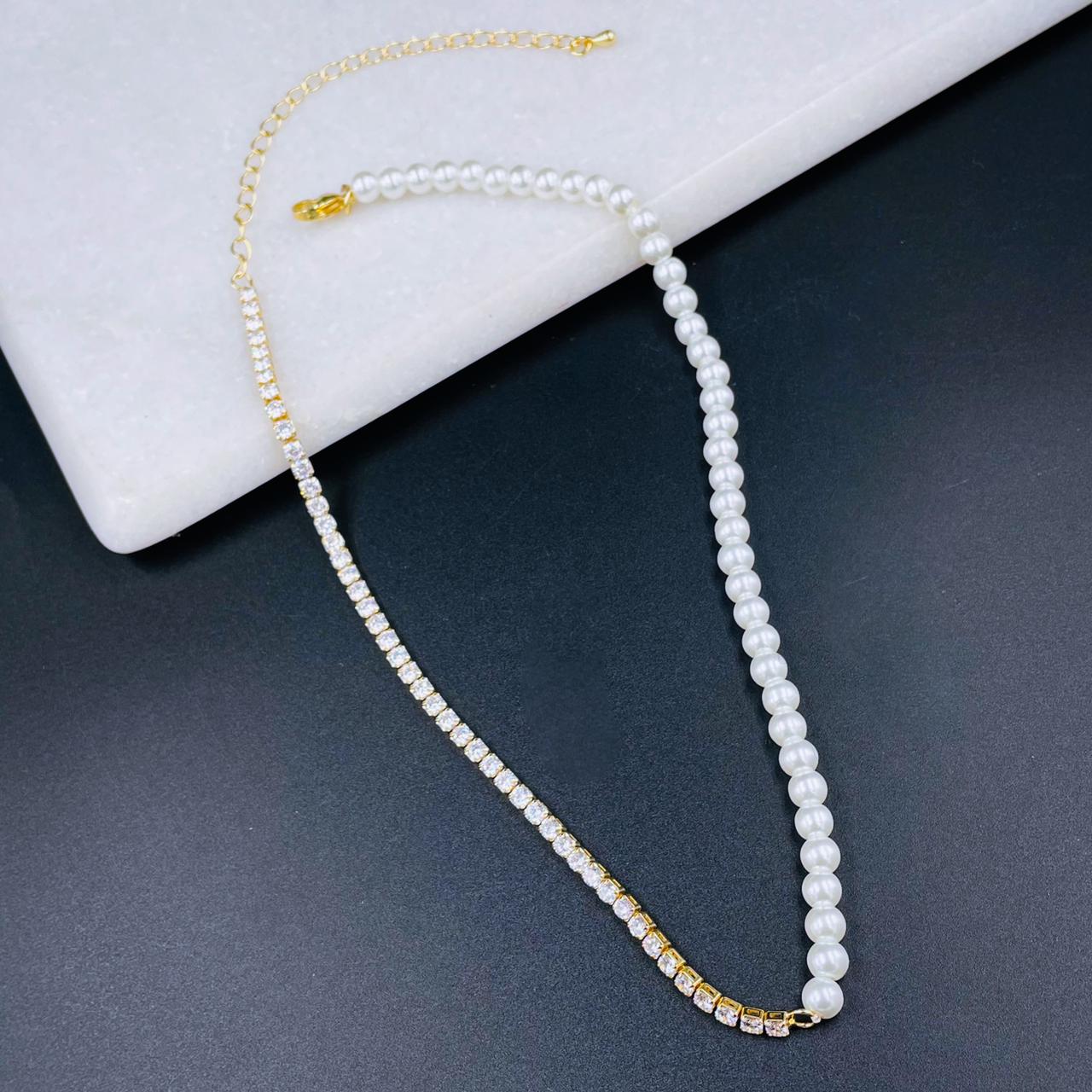 Copper Gold Cubic Zirconia Pearl Adjustable Necklace Chain Women Bulk Main image