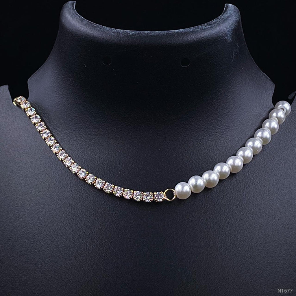 Copper Gold Cubic Zirconia Pearl Adjustable Necklace Chain Women Bulk