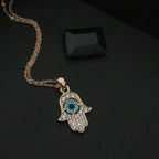 Copper Rose Gold Cubic Zirconia Hamsa Evil Eye Pendant Chain Bulk