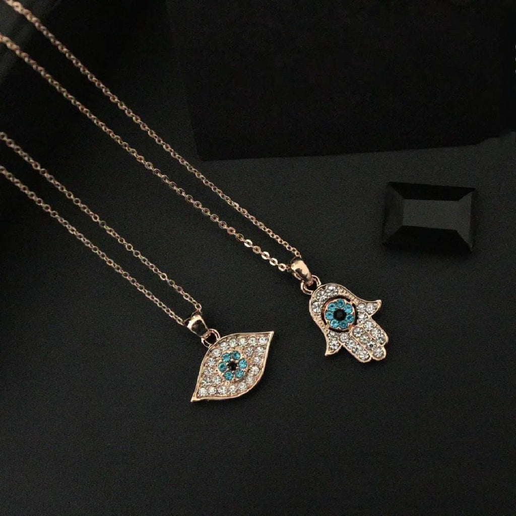 Copper Rose Gold Cubic Zirconia Hamsa Evil Eye Pendant Chain Bulk