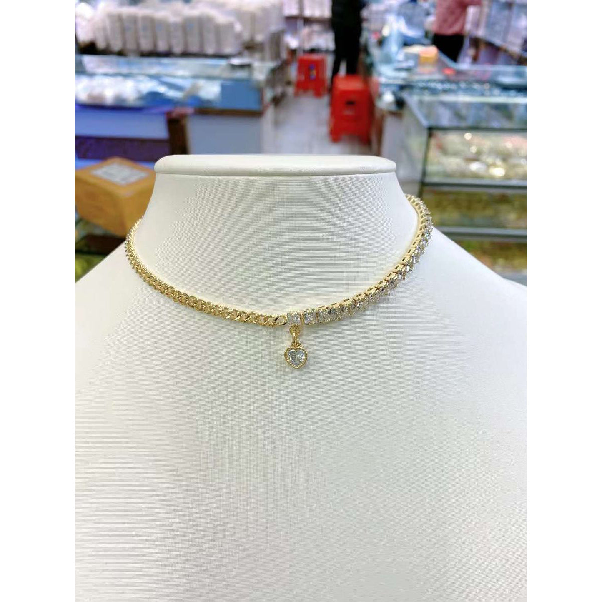 Copper Gold Cubic Zirconia Heart Choker Chain Necklace For Women Bulk