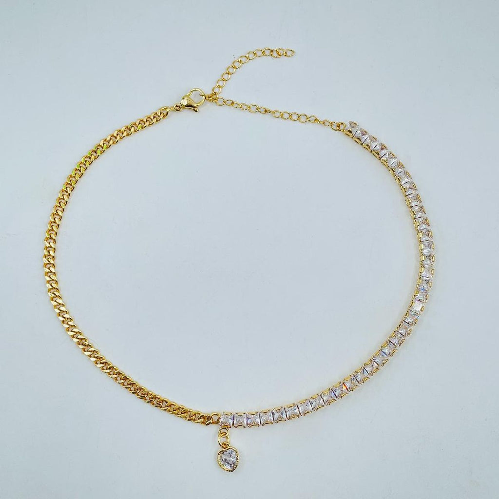 Copper Gold Cubic Zirconia Heart Choker Chain Necklace For Women Bulk