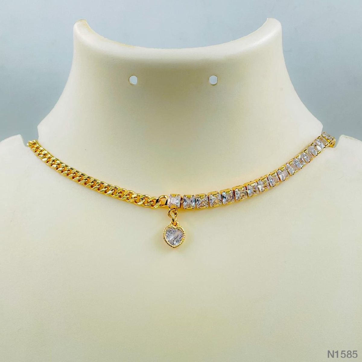 Copper Gold Cubic Zirconia Heart Choker Chain Necklace For Women Bulk Secondary image
