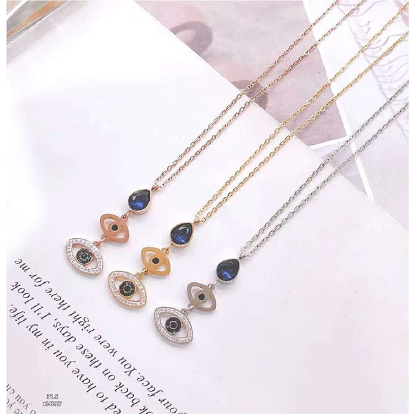 Stainless Steel Rose Gold Cubic Zirconia Evil Eye Necklace Chain Bulk Main image