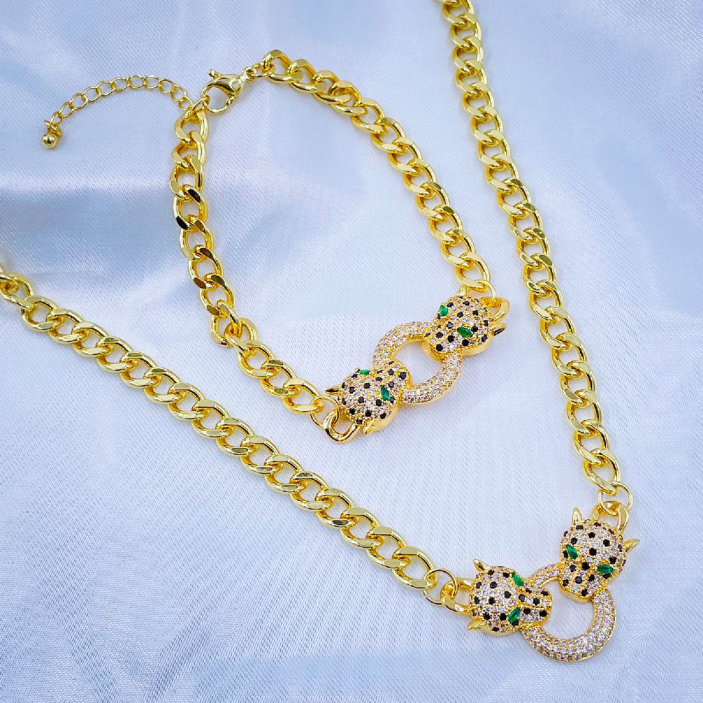 Copper Gold Cubic Zirconia Panther Curb Chain Necklace Women Bulk