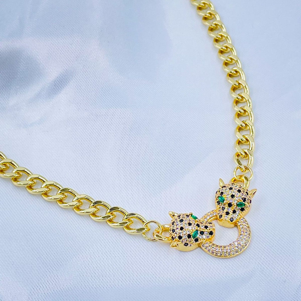 Copper Gold Cubic Zirconia Panther Curb Chain Necklace Women Bulk
