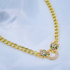 Copper Gold Cubic Zirconia Panther Curb Chain Necklace Women Bulk