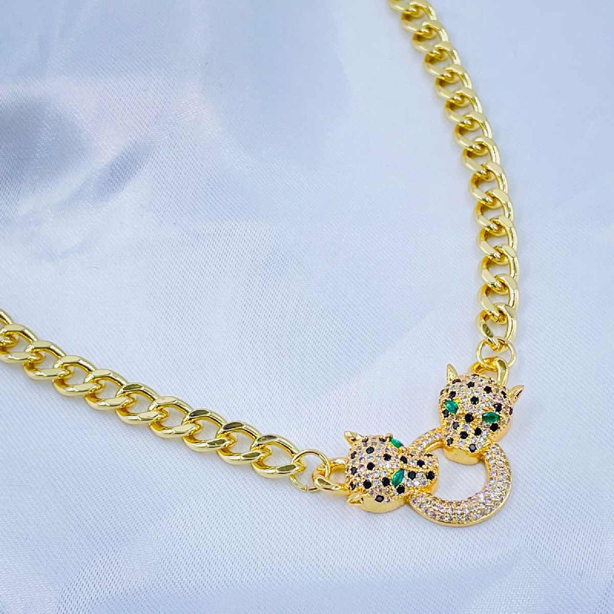 Copper Gold Cubic Zirconia Panther Curb Chain Necklace Women Bulk