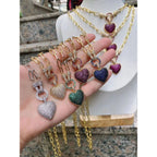 Love Heart Cubic Zirconia 18K Gold Copper Links Chain Necklace Bulk