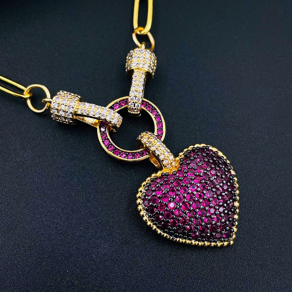 Love Heart Cubic Zirconia 18K Gold Copper Links Chain Necklace Bulk