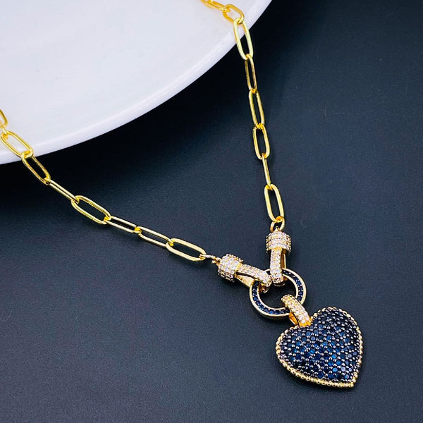 Love Heart Cubic Zirconia 18K Gold Copper Links Chain Necklace Bulk Secondary image