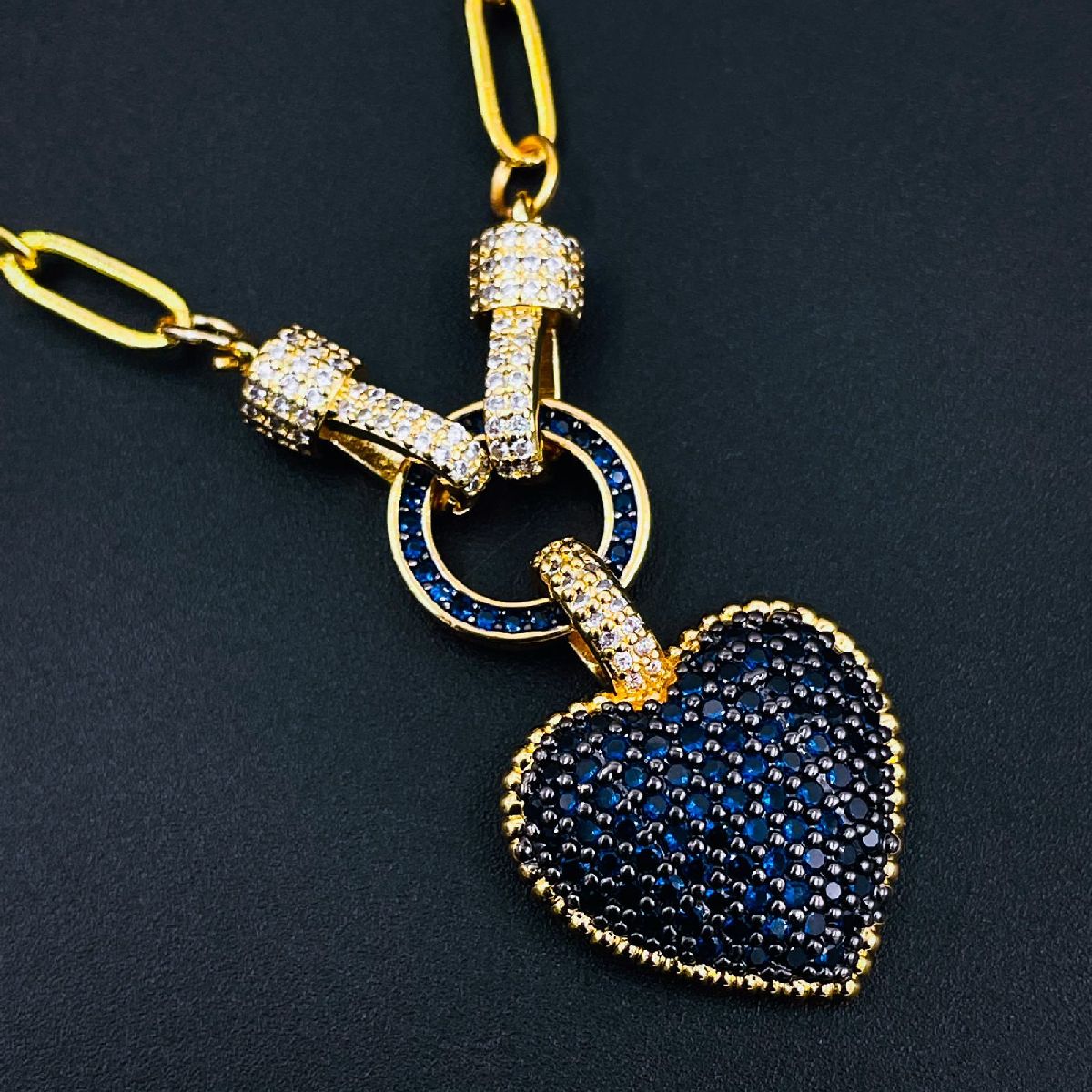 Love Heart Cubic Zirconia 18K Gold Copper Links Chain Necklace Bulk
