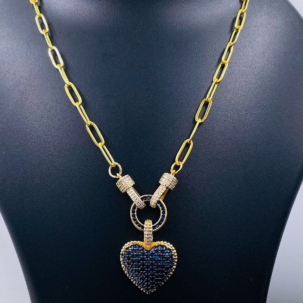 Love Heart Cubic Zirconia 18K Gold Copper Links Chain Necklace Bulk