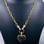 Love Heart Cubic Zirconia 18K Gold Copper Links Chain Necklace Bulk