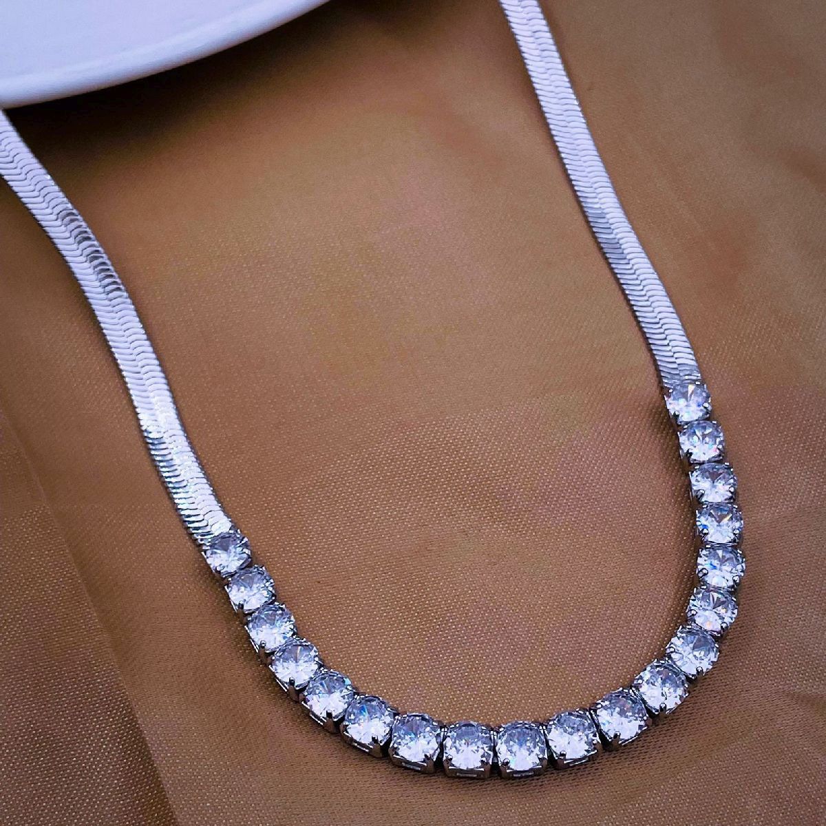 Snake Cubic Zirconia 18K Gold Stainless Steel Necklace Chain 18" Bulk