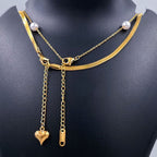 Dual Layer Pearl 18K Gold Stainless Steel Snake Necklace Chain Bulk