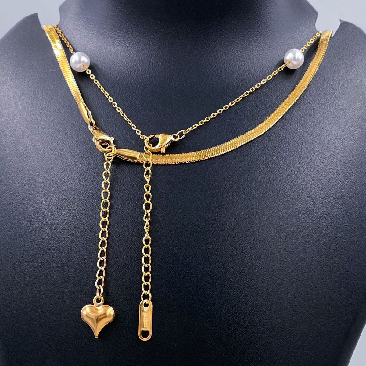 Dual Layer Pearl 18K Gold Stainless Steel Snake Necklace Chain Bulk