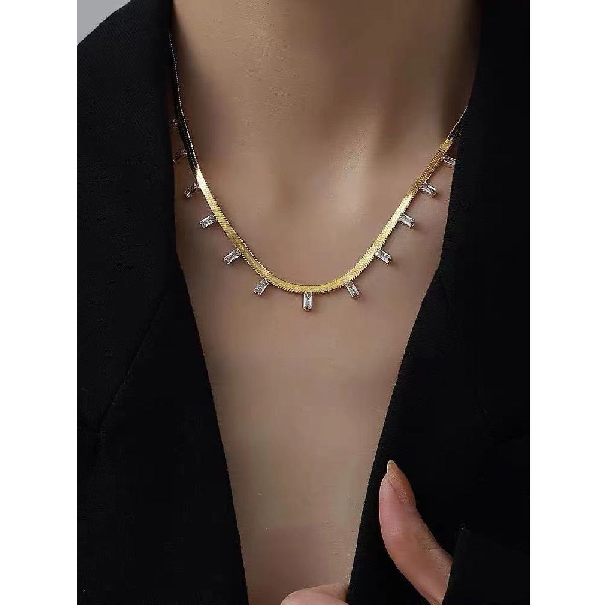 Baguette CZ 18K Gold Stainless Steel Snake Necklace Chain Bulk Main image