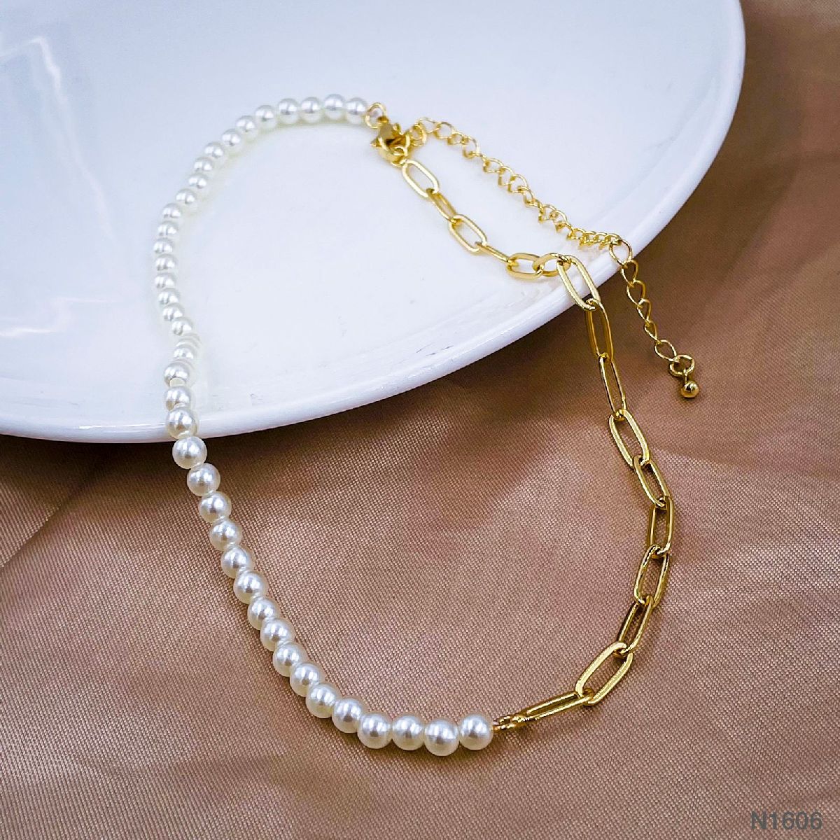 Pearl Paper Clip Links 18K Gold Copper Necklace Chain For Women Bulk