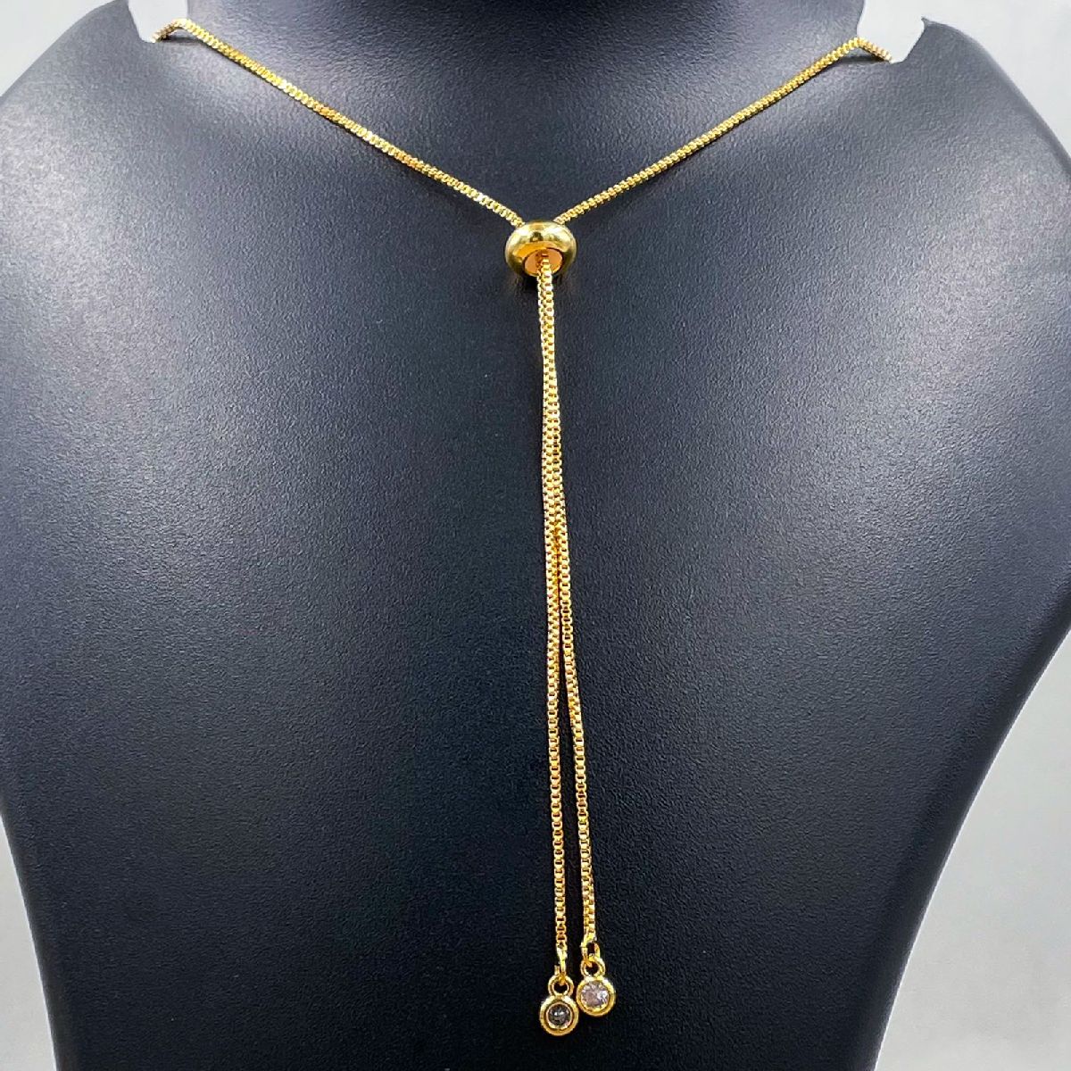 Dainty Solitaire Cubic Zirconia Gold Adjustable Necklace Chain Bulk