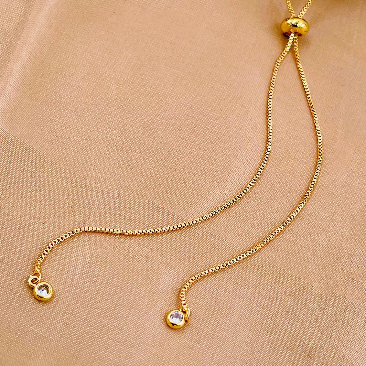 Dainty Solitaire Cubic Zirconia Gold Adjustable Necklace Chain Bulk