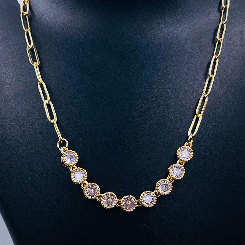 Bezel Heart CZ 18K Gold Links Chain Necklace Bracelet Combo Set Bulk