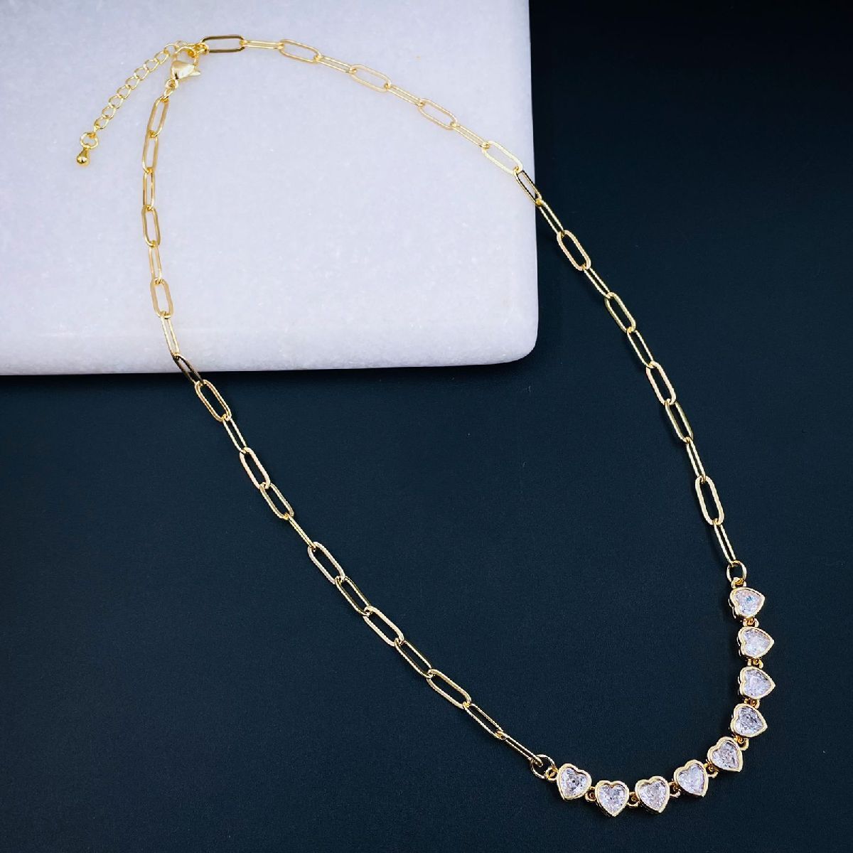 Bezel Set Heart Love CZ 18K Gold Necklace Bracelet Combo Set Bulk Secondary image