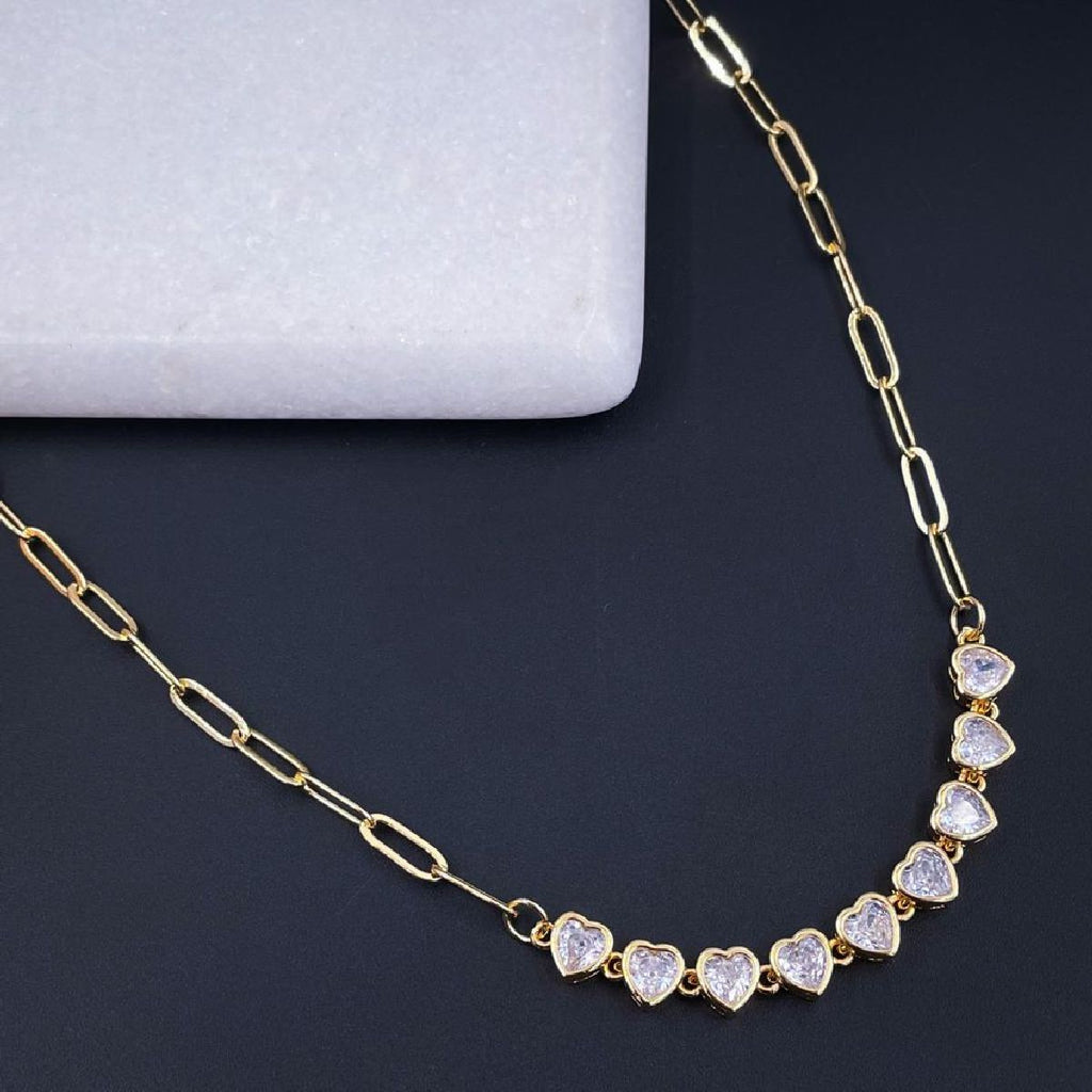 Bezel Set Heart Love CZ 18K Gold Necklace Bracelet Combo Set Bulk