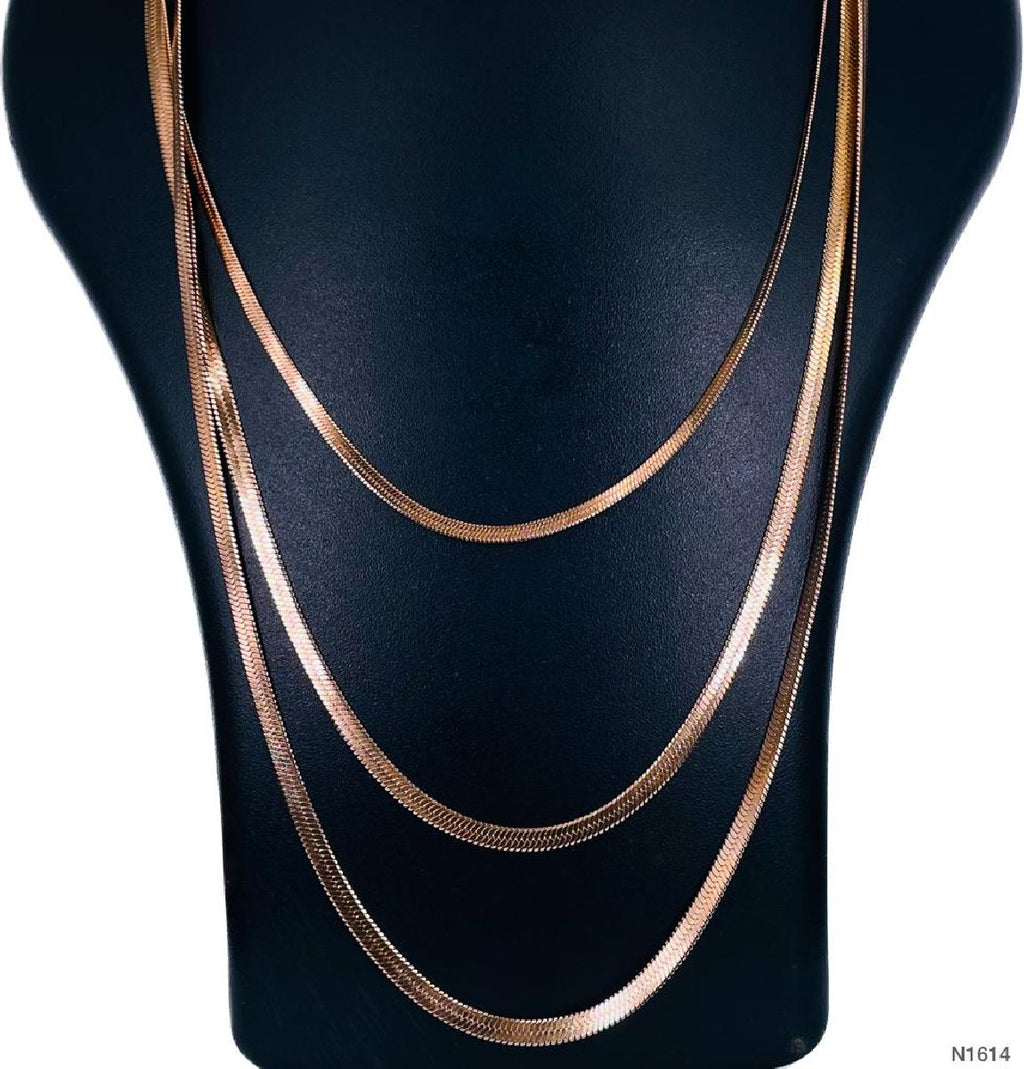 Triple Layer Smooth Snake Rose Gold Stainless Steel Chain Necklace for Women