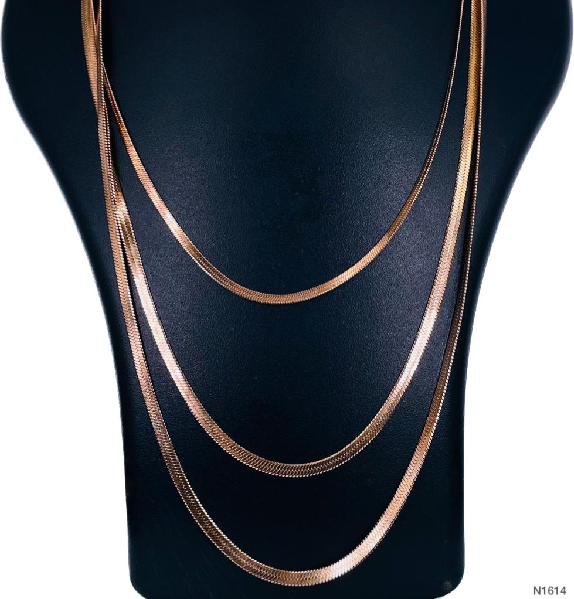 Triple Layer Smooth Snake Rose Gold Stainless Steel Chain Necklace for Women