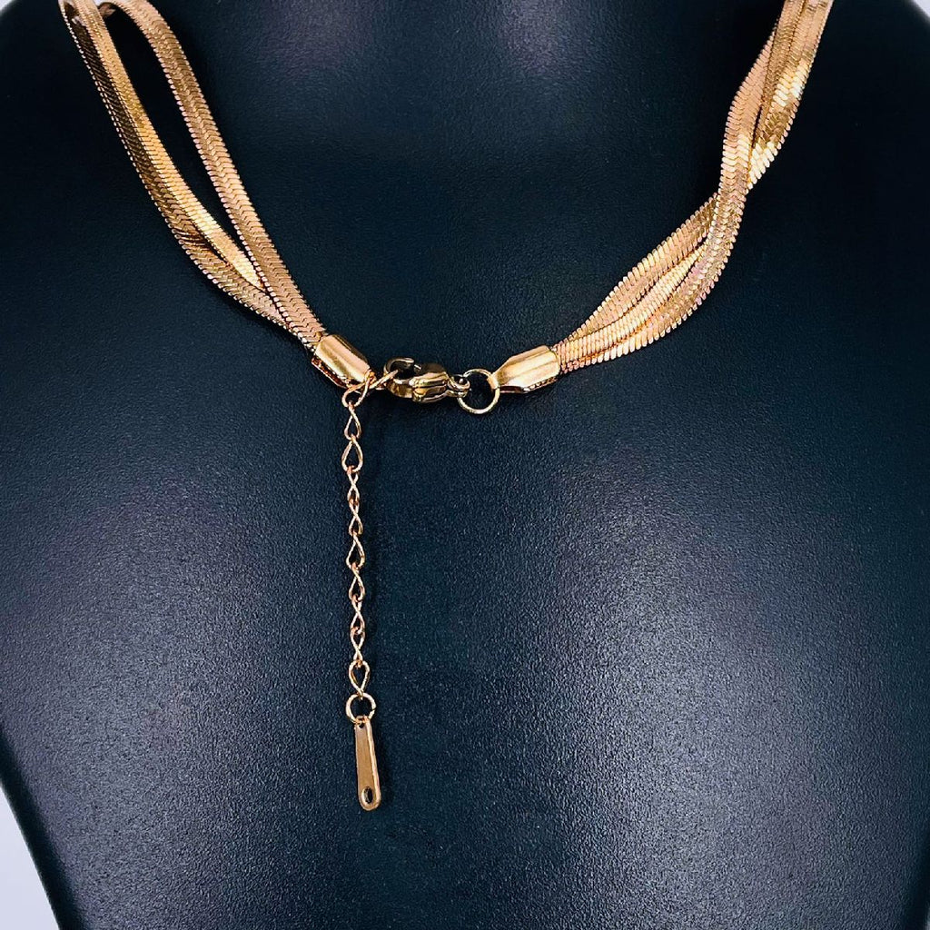 Triple Layer Smooth Snake Rose Gold Stainless Steel Chain Necklace for Women