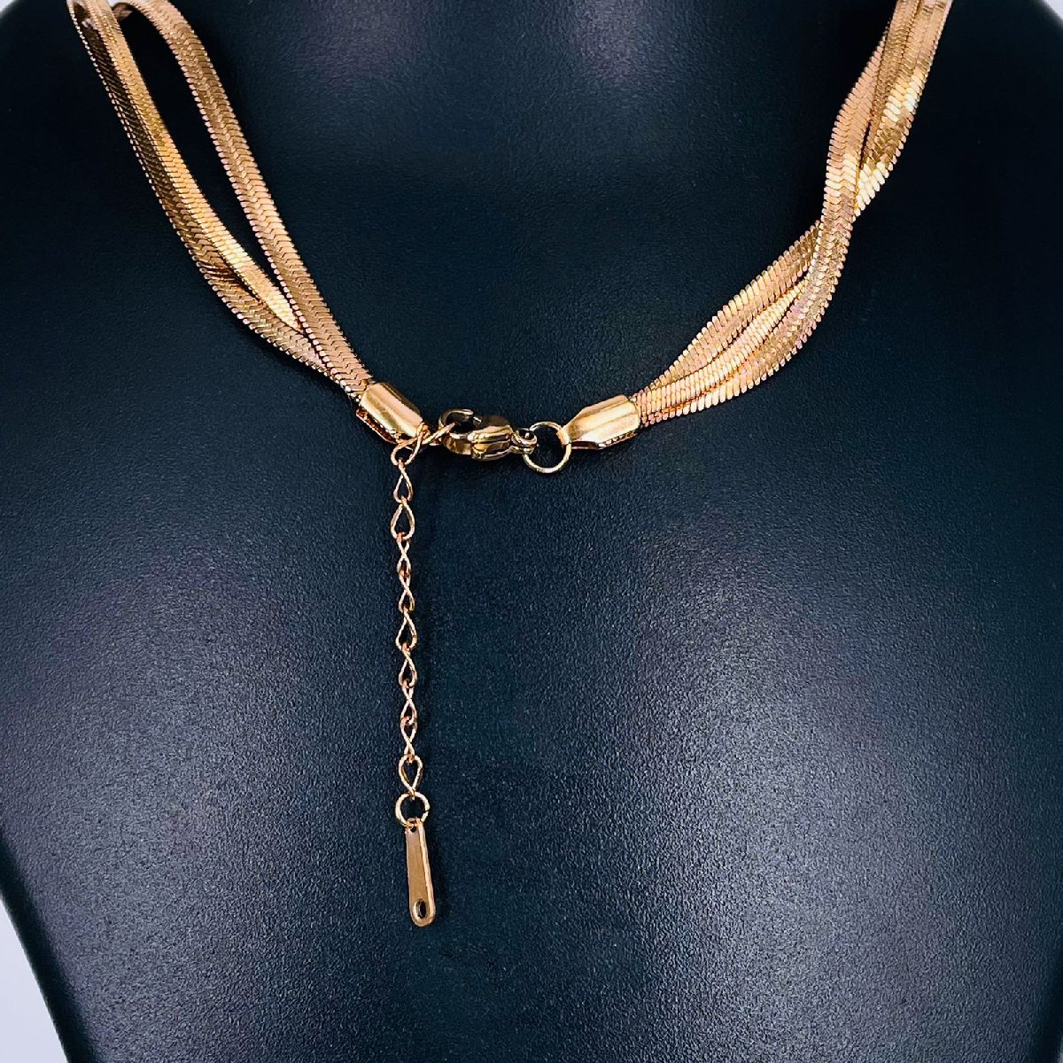 Triple Layer Smooth Snake Rose Gold Stainless Steel Chain Necklace for Women