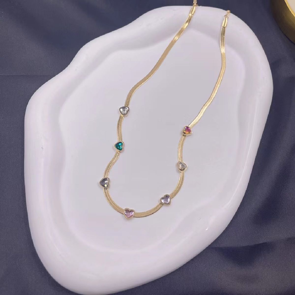 Heart Love Multi CZ Gold Stainless Steel Snake Necklace Chain Bulk Main image
