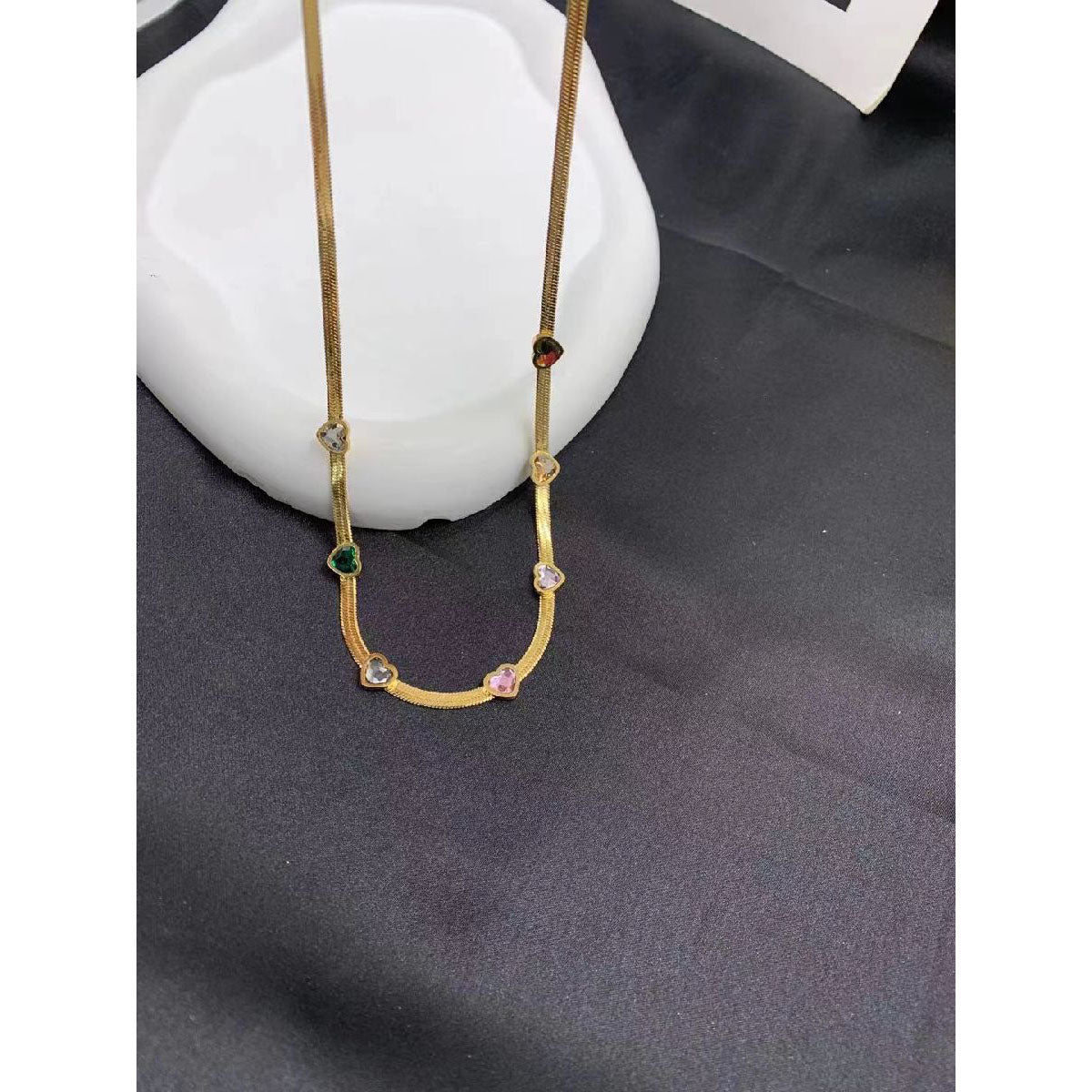 Heart Love Multi CZ Gold Stainless Steel Snake Necklace Chain Bulk Secondary image
