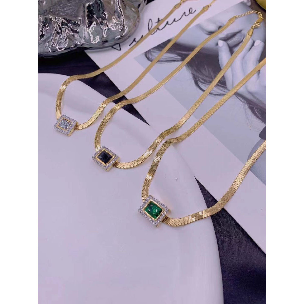 White CZ 18K Gold Stainless Steel Snake Necklace Chain Bulk