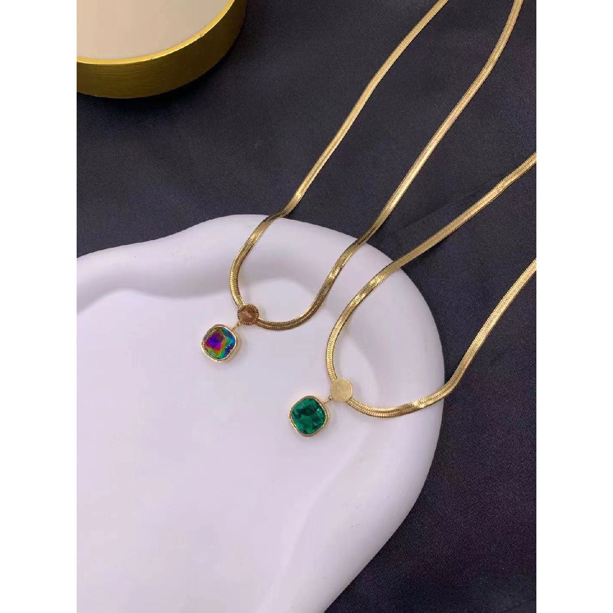 Multi Color Cushion Cut Crystal Snake 18K Gold Necklace Chain Bulk