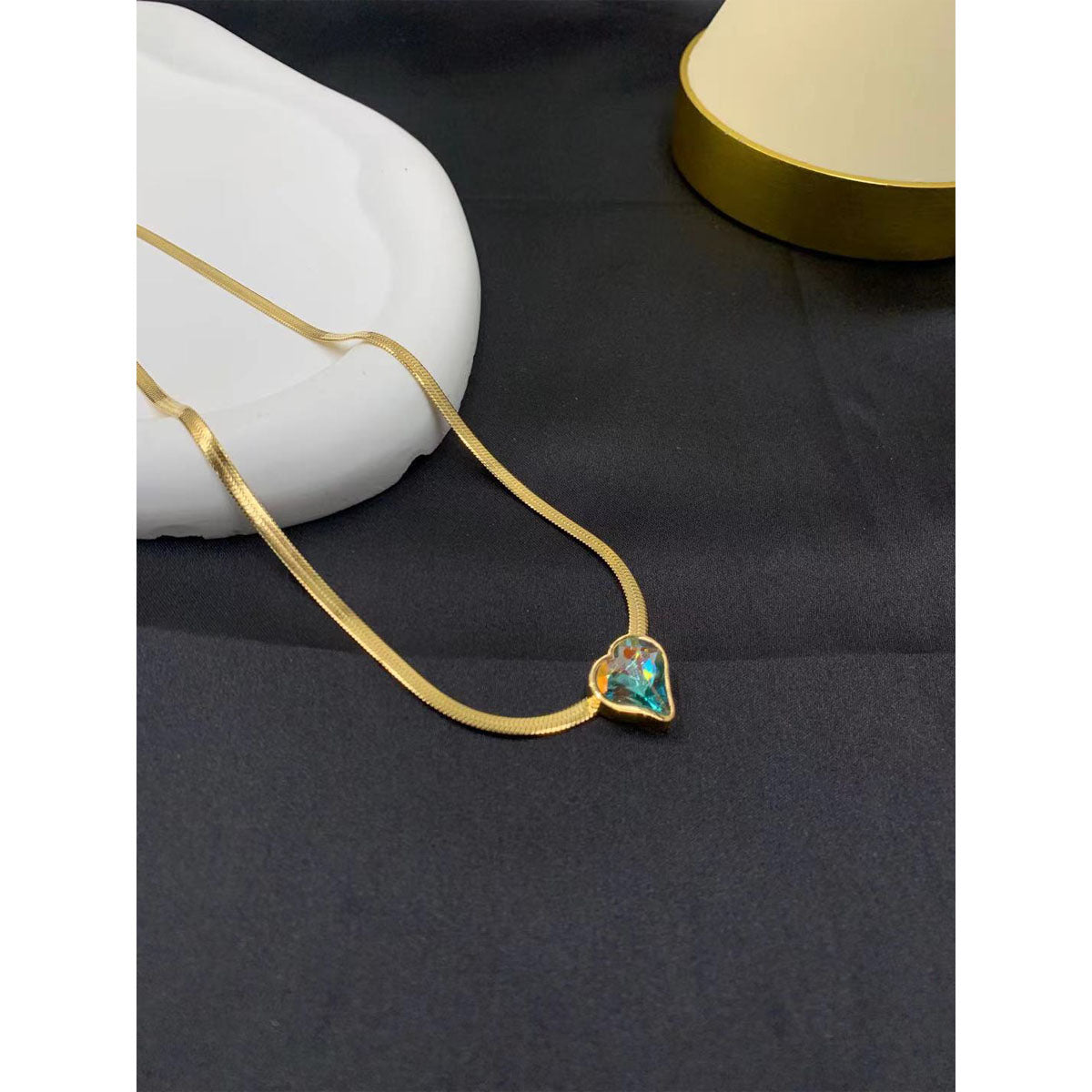 Rainbow Heart Love Austrian Crystal 18K Gold Snake Pendant Chain Bulk